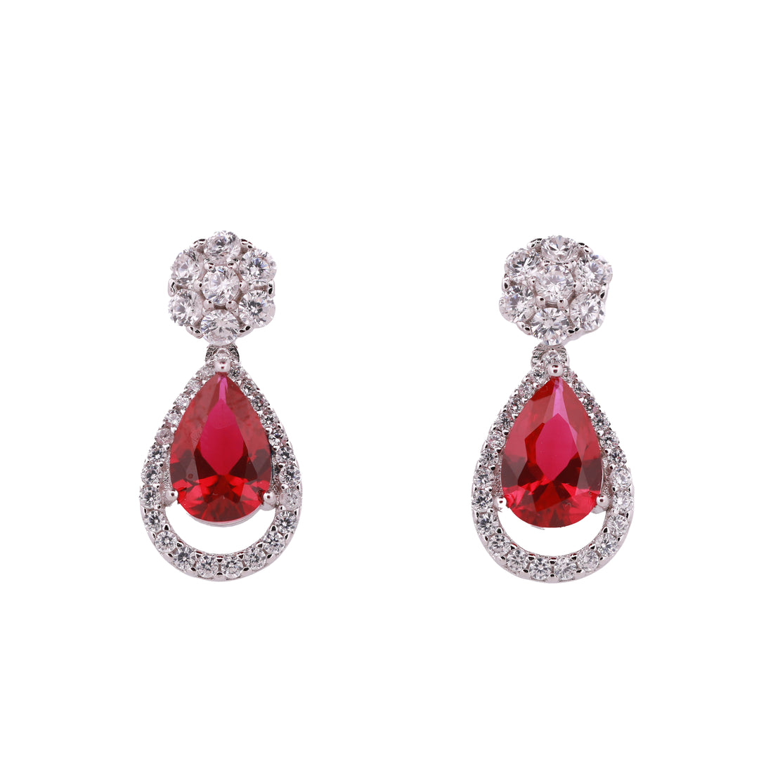 92.5 Sterling Silver Teardrop Halo Dangle Earrings 17932