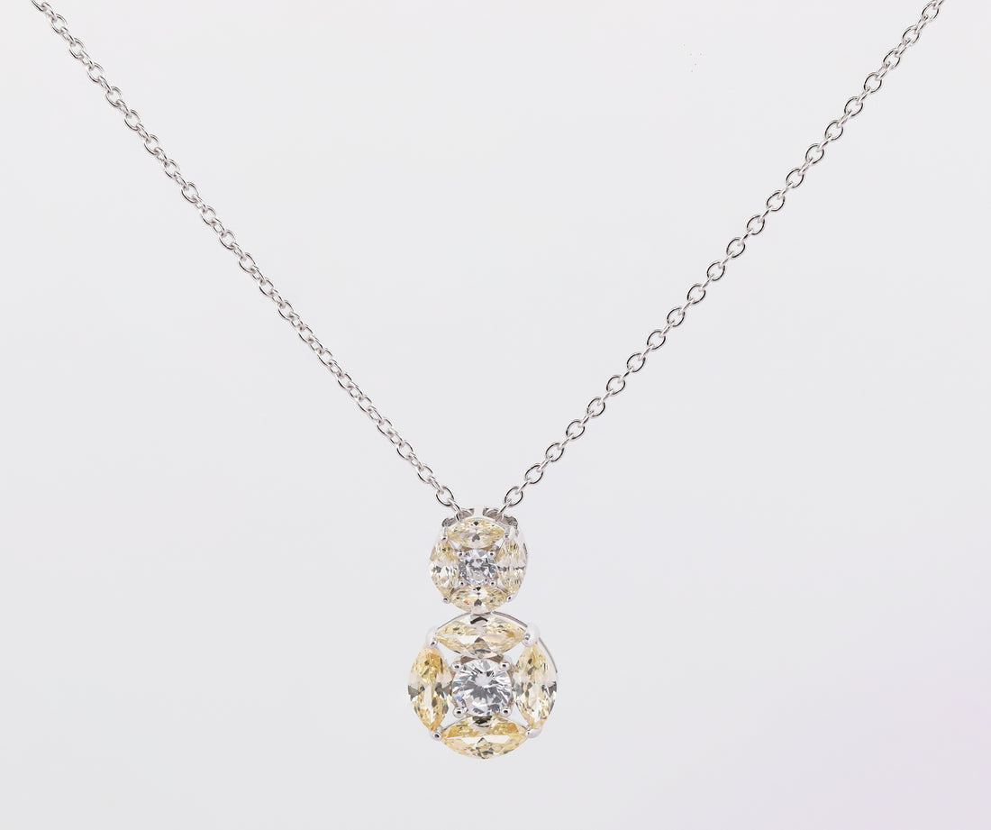 92.5 Sterling Silver Double Crystal Ball  Chain Pendant 6602