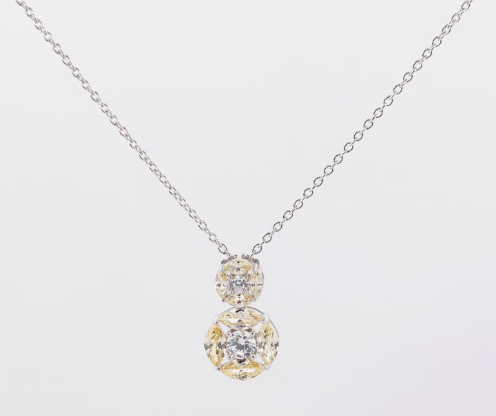 92.5 Sterling Silver Double Crystal Ball  Chain Pendant 6602