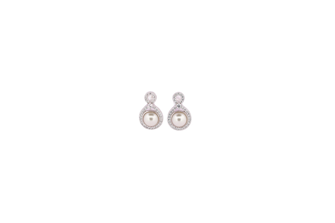 92.5 Sterling Silver Pearl Halo Stud Earrings 13245