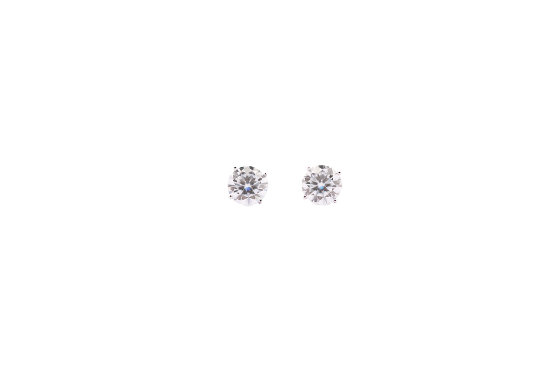 92.5 Sterling Silver Round Solitaire Stud with Moissanite Earrings 6630