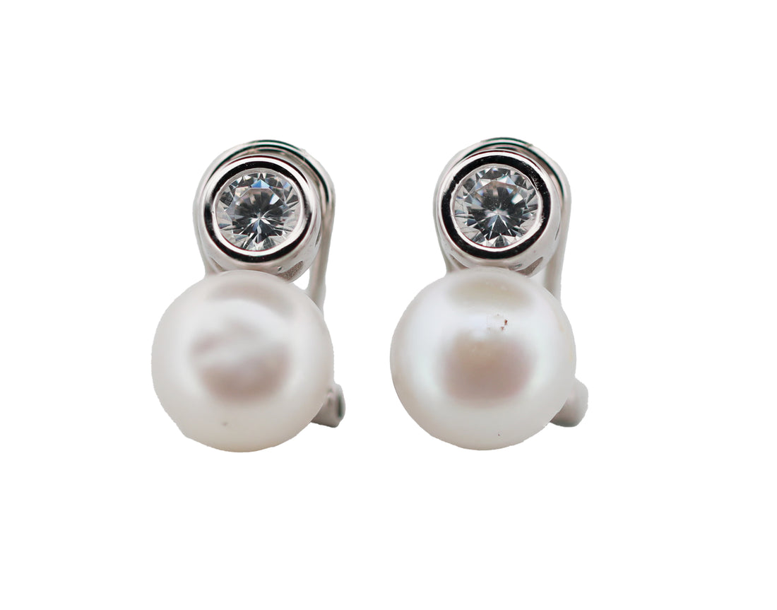 92.5 Sterling Silver Clip-on and Crystal Stud Earrings 15609