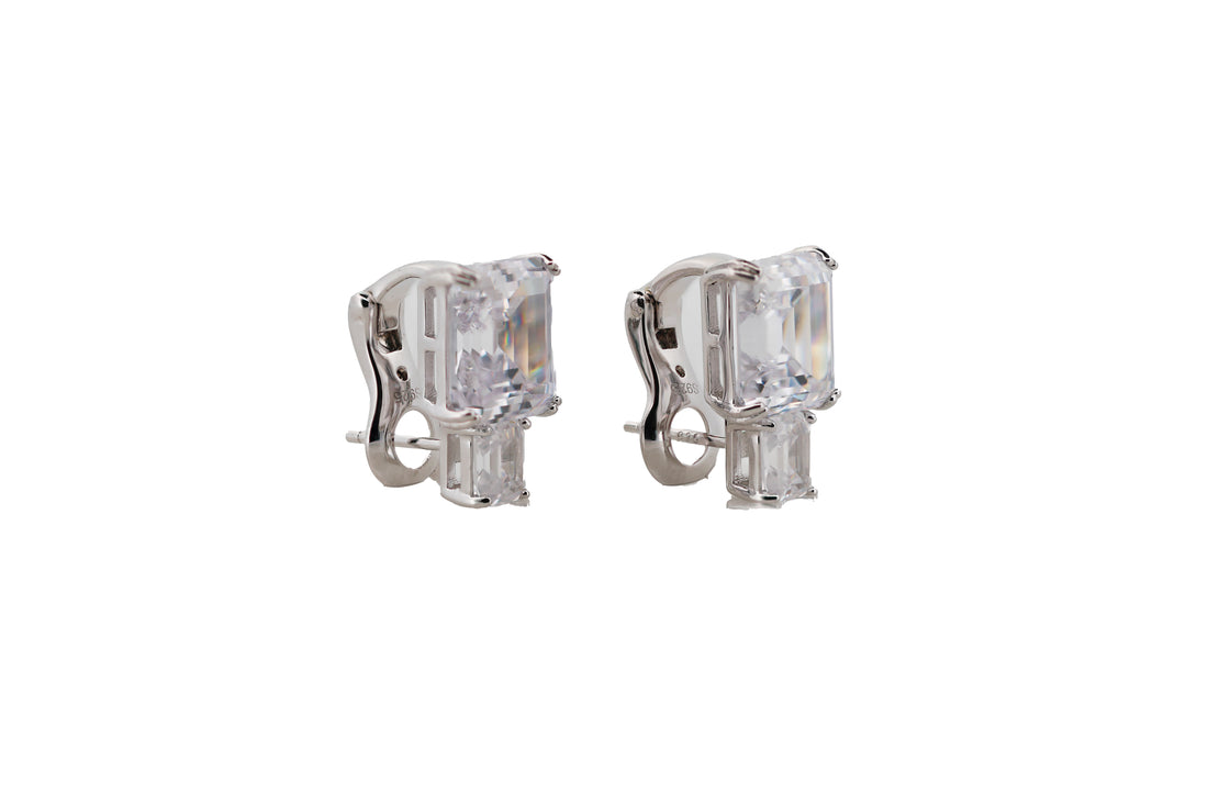92.5 Sterling Silver Rectangular Crystal Clip-on Earrings 15672