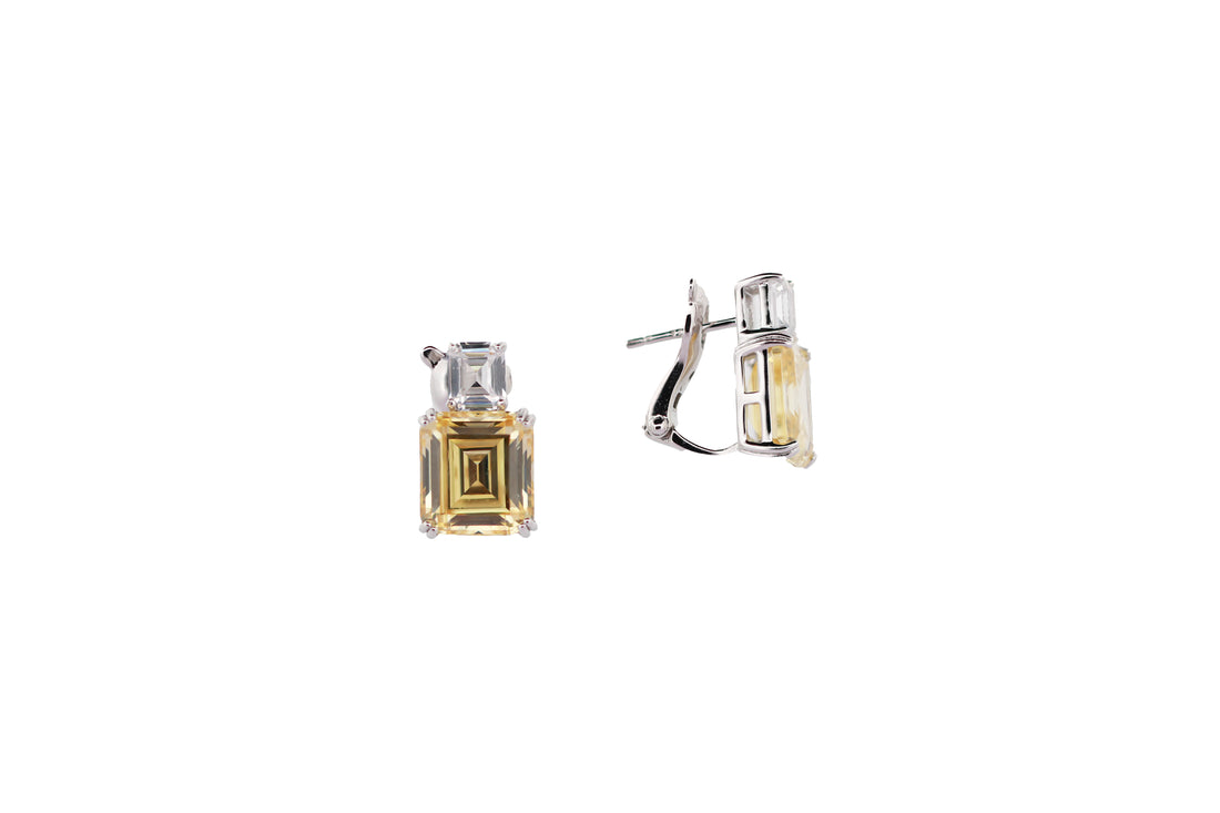 92.5 Sterling Silver Rectangular Crystal Clip-on Earrings 15672