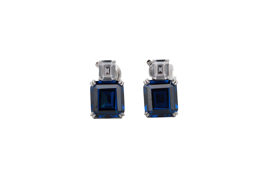 92.5 Sterling Silver Rectangular Crystal Clip-on Earrings 15672