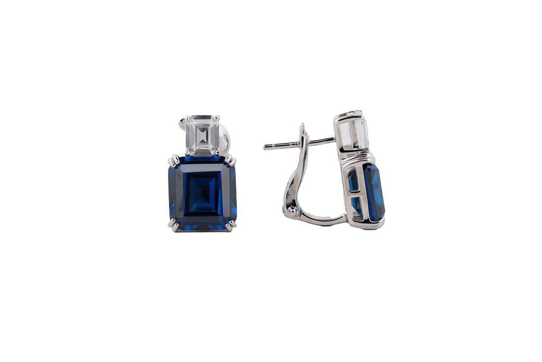 92.5 Sterling Silver Rectangular Crystal Clip-on Earrings 15672