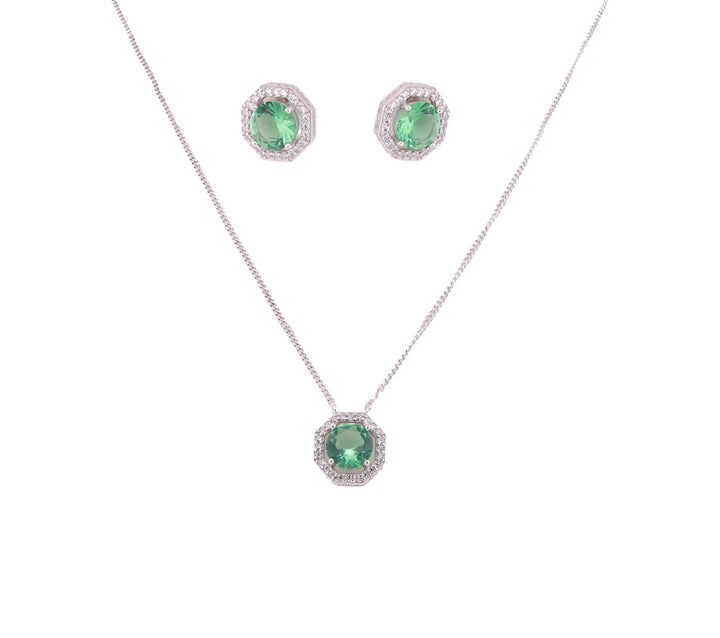 92.5 Sterling Silver Classic Solitaire Chain Pendant Set 10318