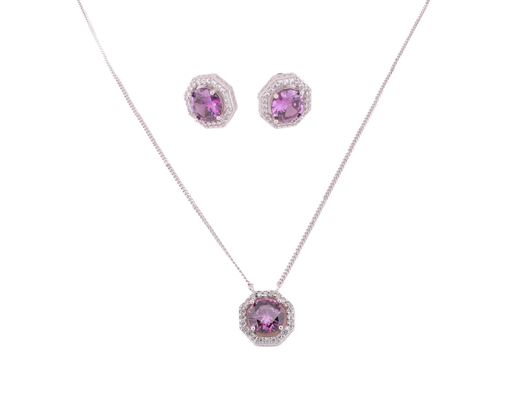 92.5 Sterling Silver Classic Solitaire Chain Pendant Set 10318