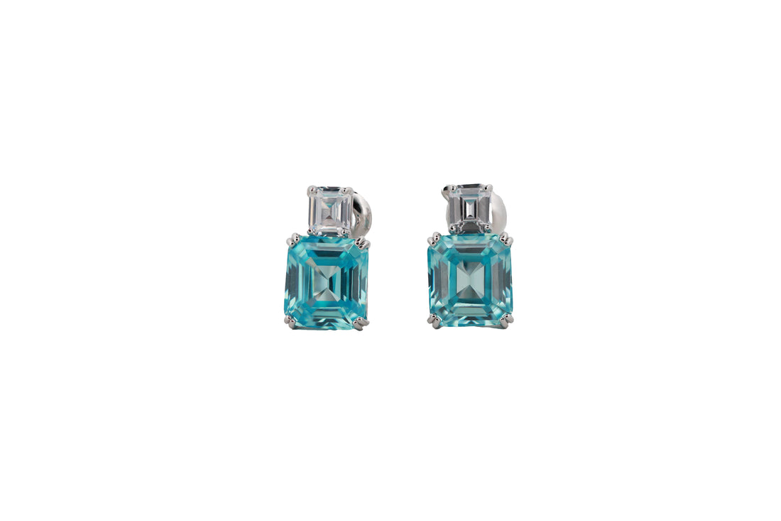 92.5 Sterling Silver Rectangular Crystal Clip-on Earrings 15672
