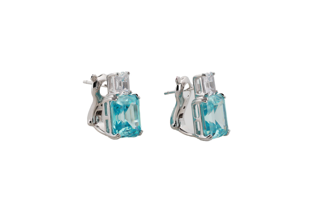 92.5 Sterling Silver Rectangular Crystal Clip-on Earrings 15672