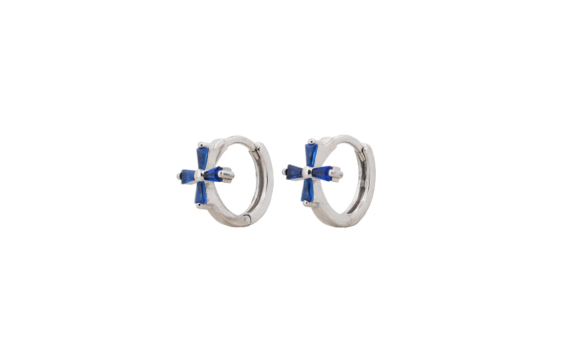 92.5 Sterling Silver Mini Cross Huggie Hoops Earrings 10466