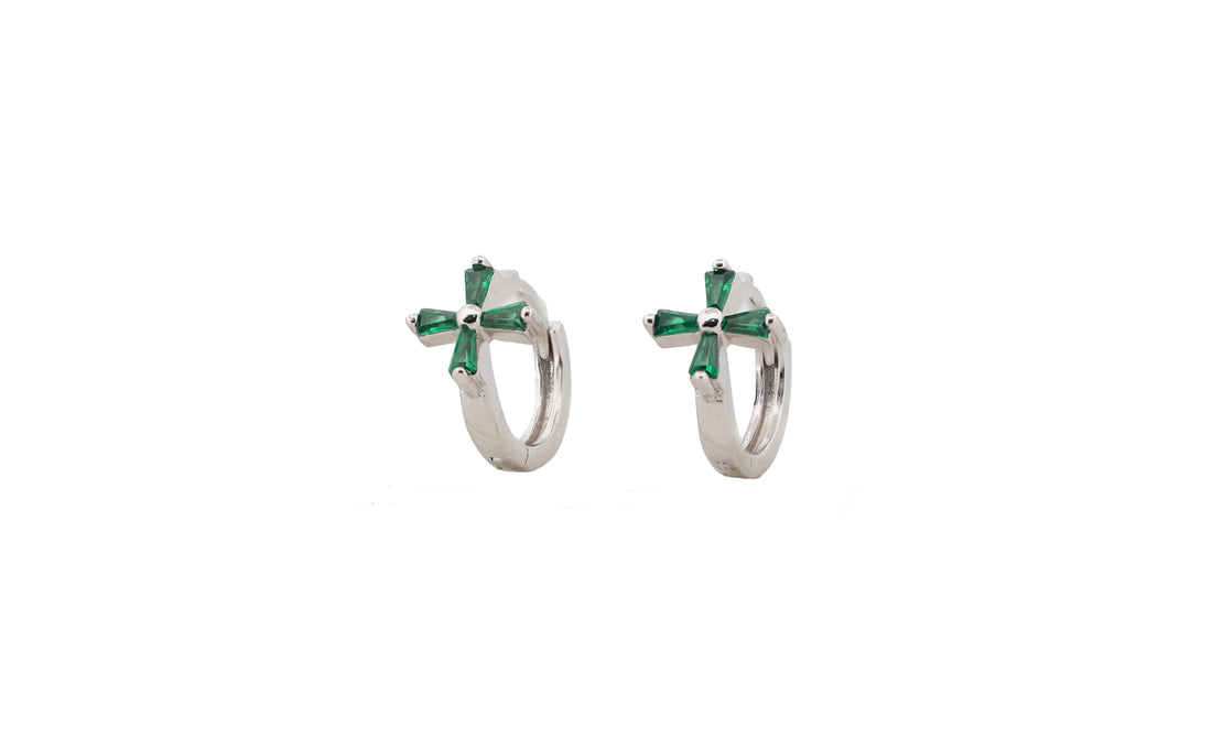 92.5 Sterling Silver Mini Cross Huggie Hoops Earrings 10466