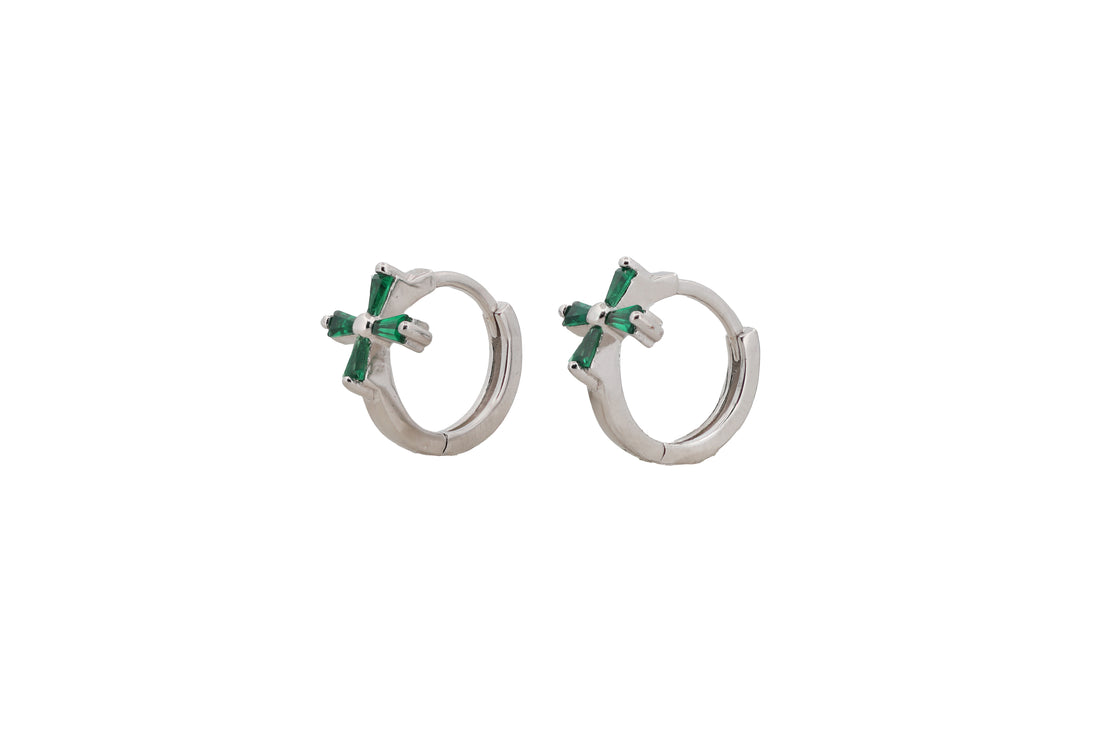 92.5 Sterling Silver Mini Cross Huggie Hoops Earrings 10466