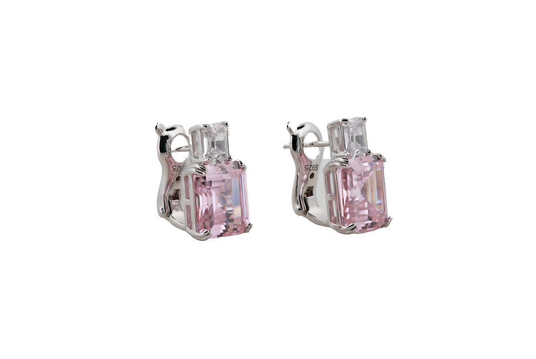 92.5 Sterling Silver Rectangular Crystal Clip-on Earrings 15672