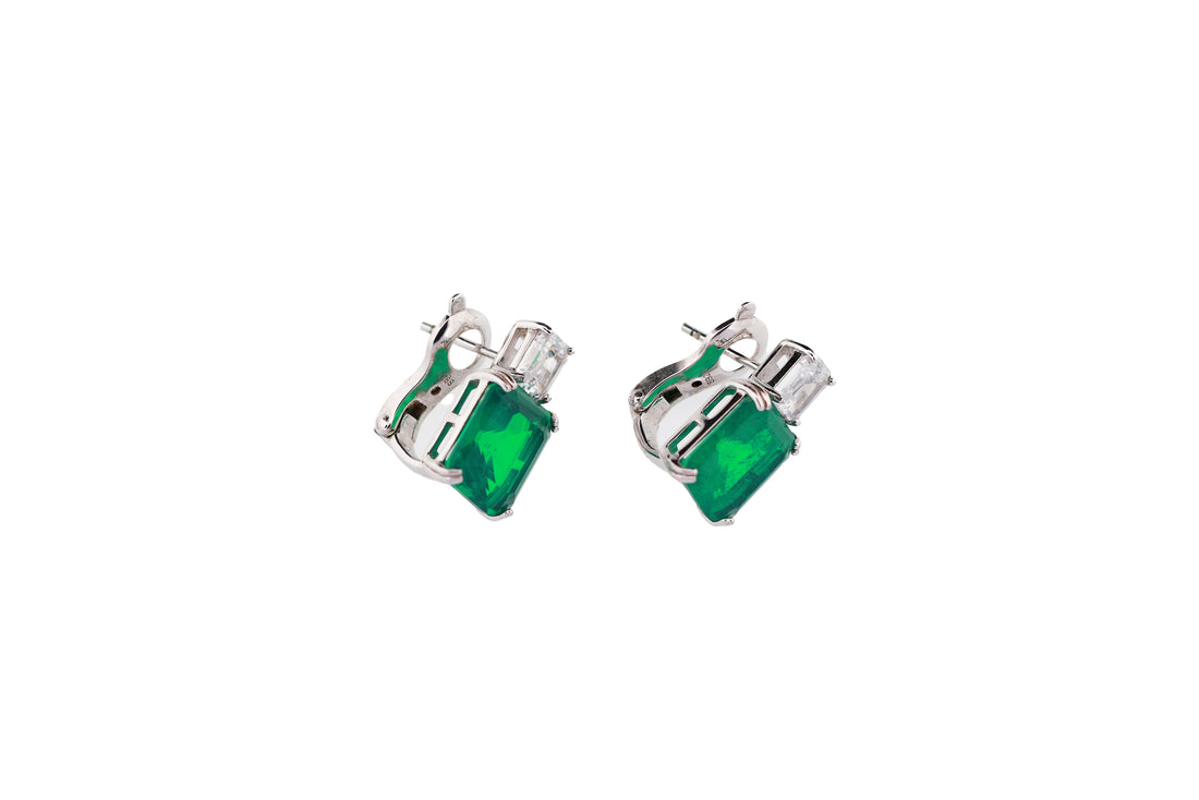 92.5 Sterling Silver Rectangular Crystal Clip-on Earrings 15672