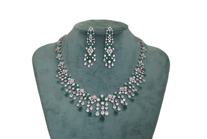 Zircon Floral Drop Collar Necklace Set  10910