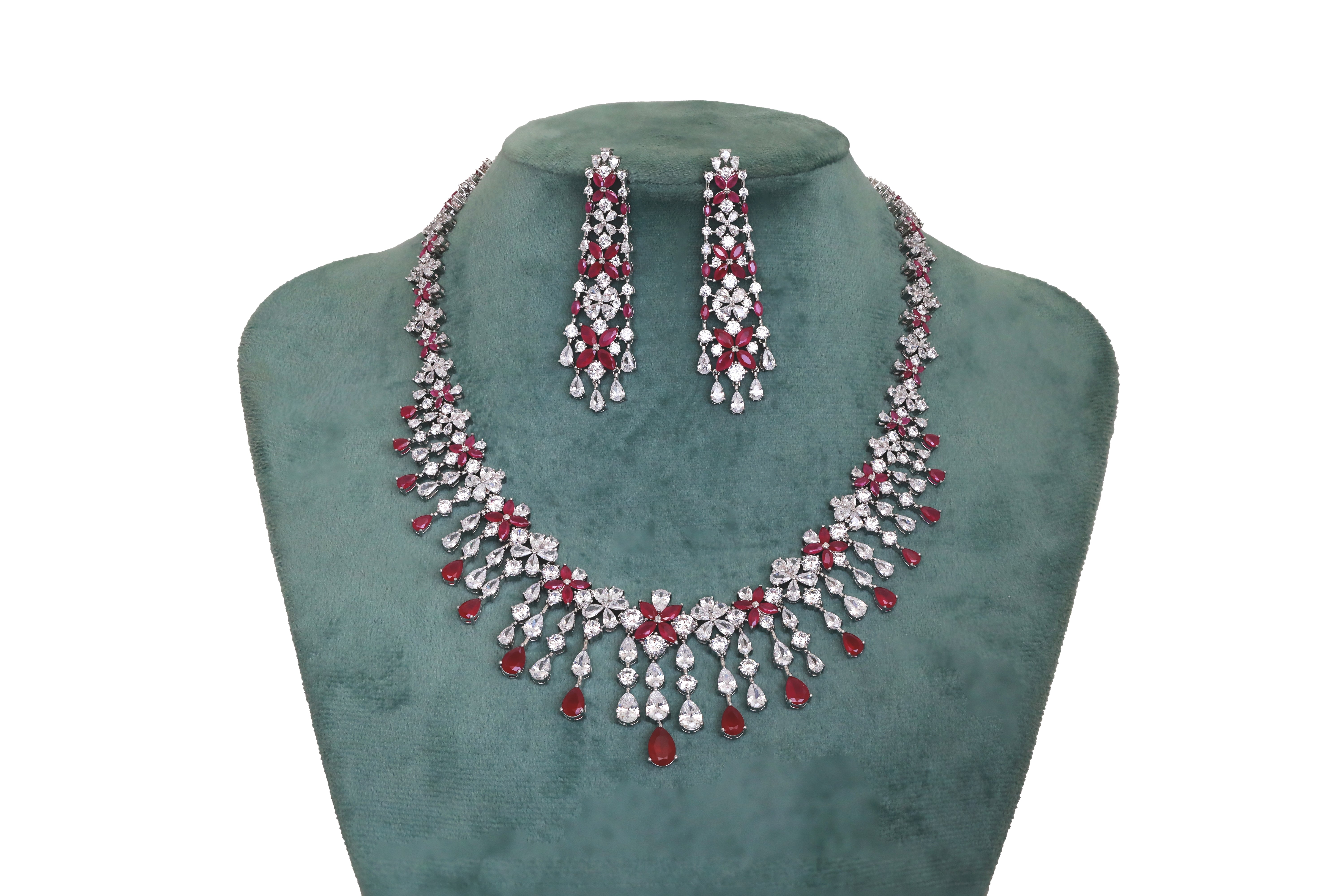 Zircon Floral Drop Collar Necklace Set  10910