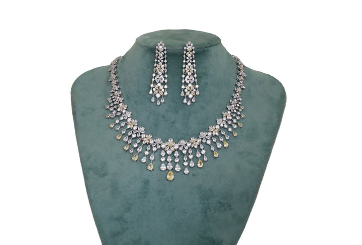 Zircon Floral Drop Collar Necklace Set  10910