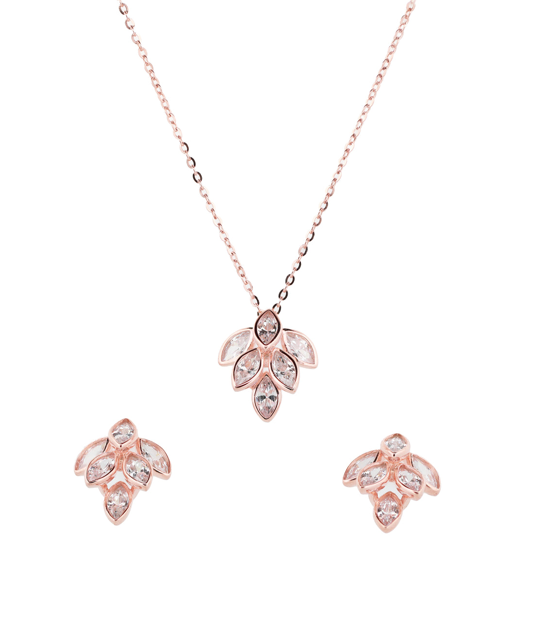 92.5 Sterling Silver Marquise Floral  Chain Pendant Set 12407