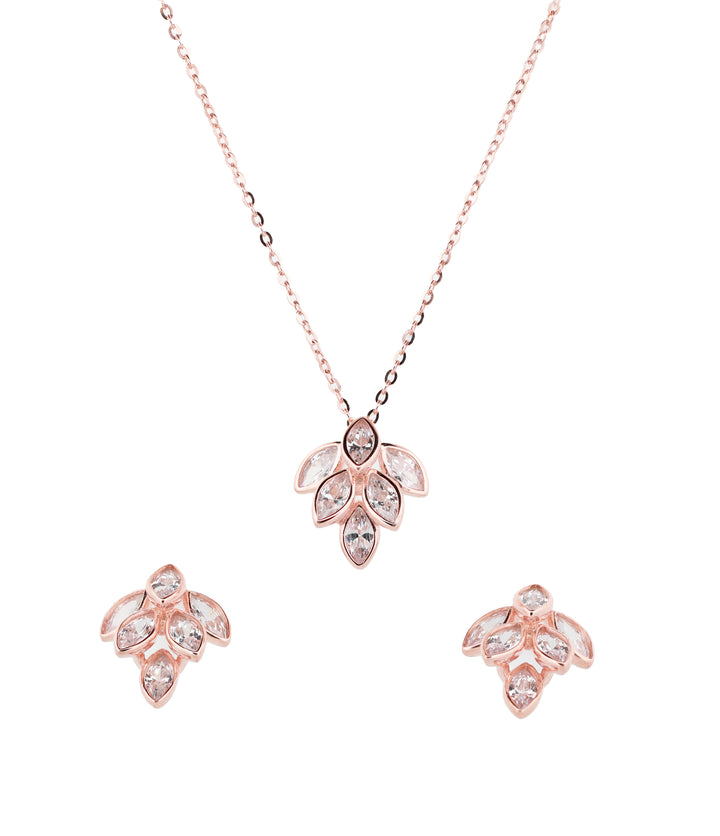 92.5 Sterling Silver Marquise Floral  Chain Pendant Set 12407