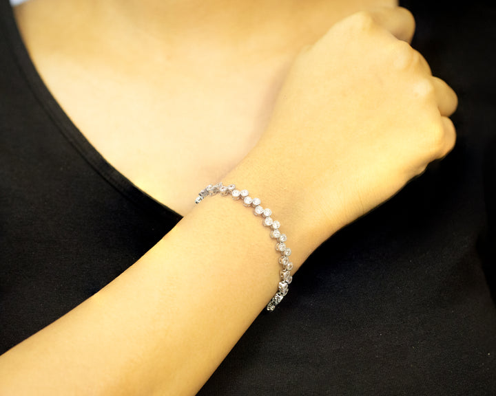 92.5 Silver Twin Row Round Line  Bracelet 13154