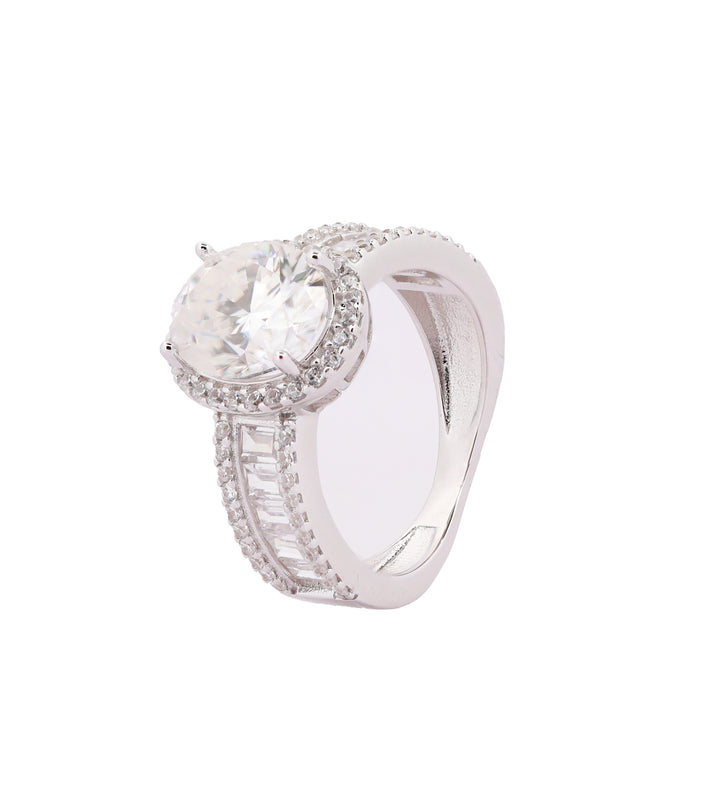 92.5 Sterling Silver Sparkling Round Halo Finger Ring 6770