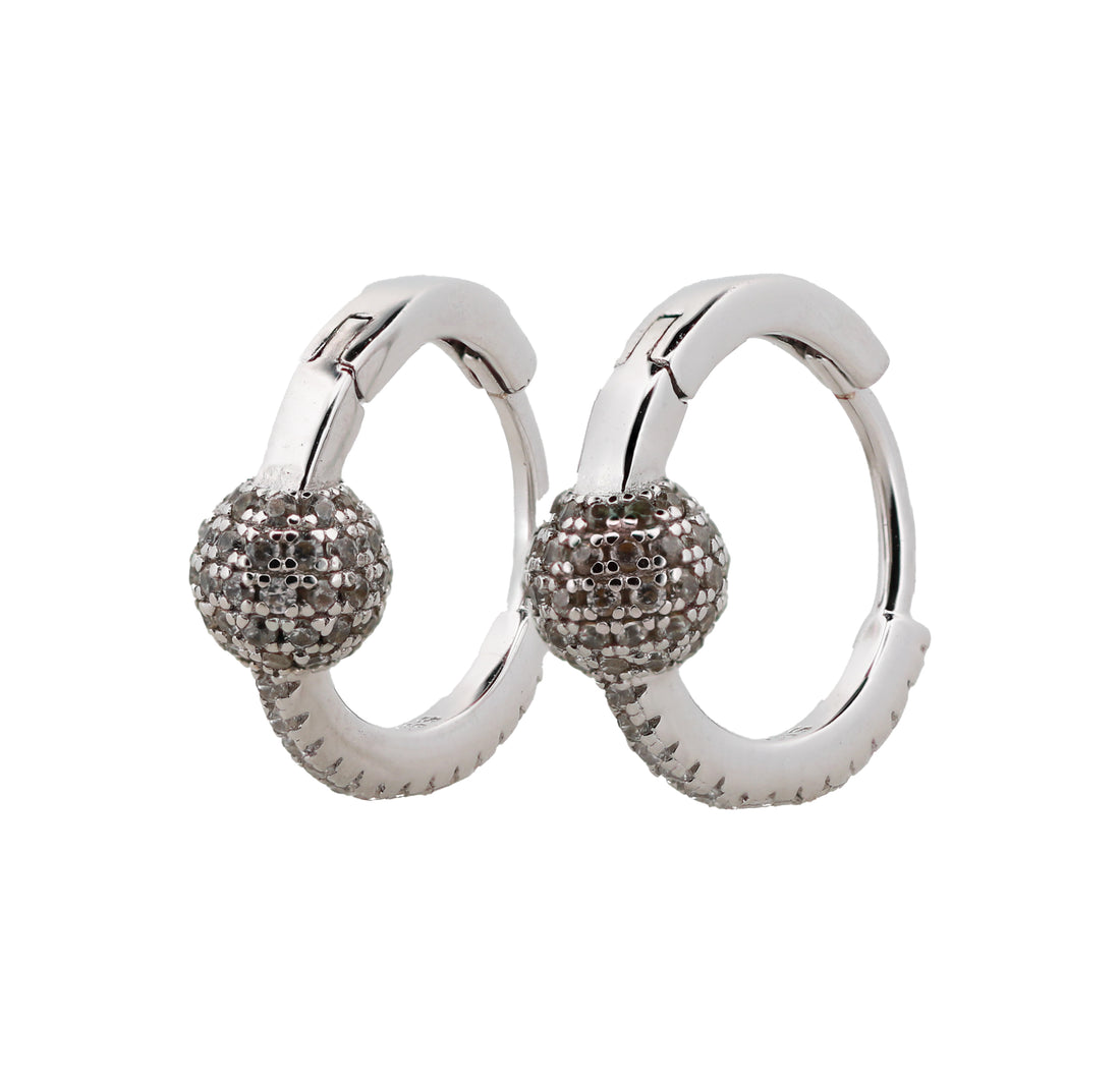 92.5 Sterling Silver Pave Ball Hoop  Earrings 15729