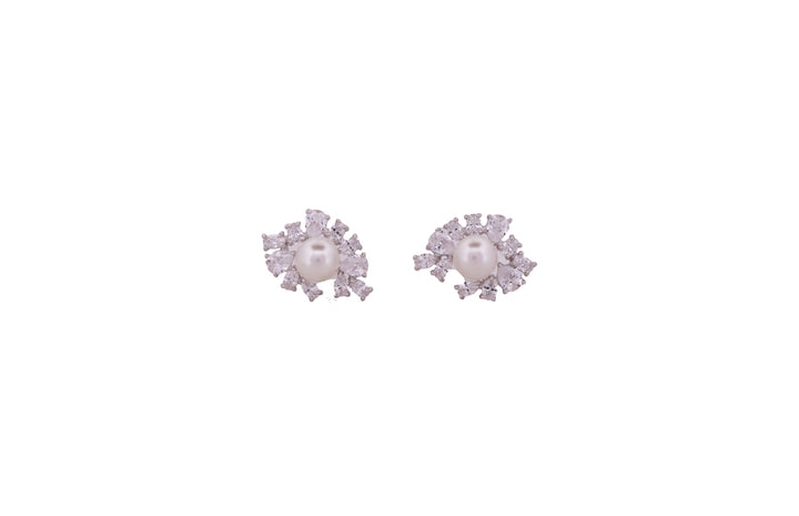 92.5 Sterling Silver Floral Pearl Earrings 11152