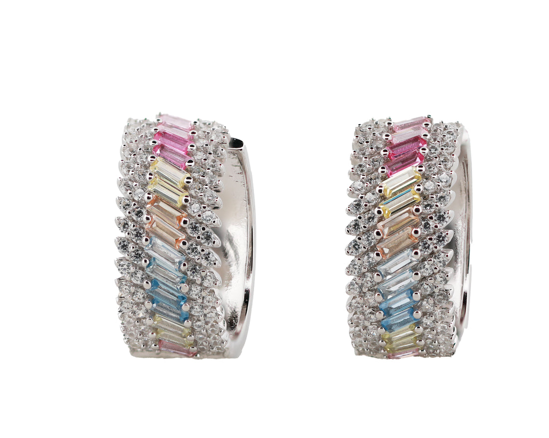 92.5 Sterling Silver Earrings Wide Half-Hoop  15733