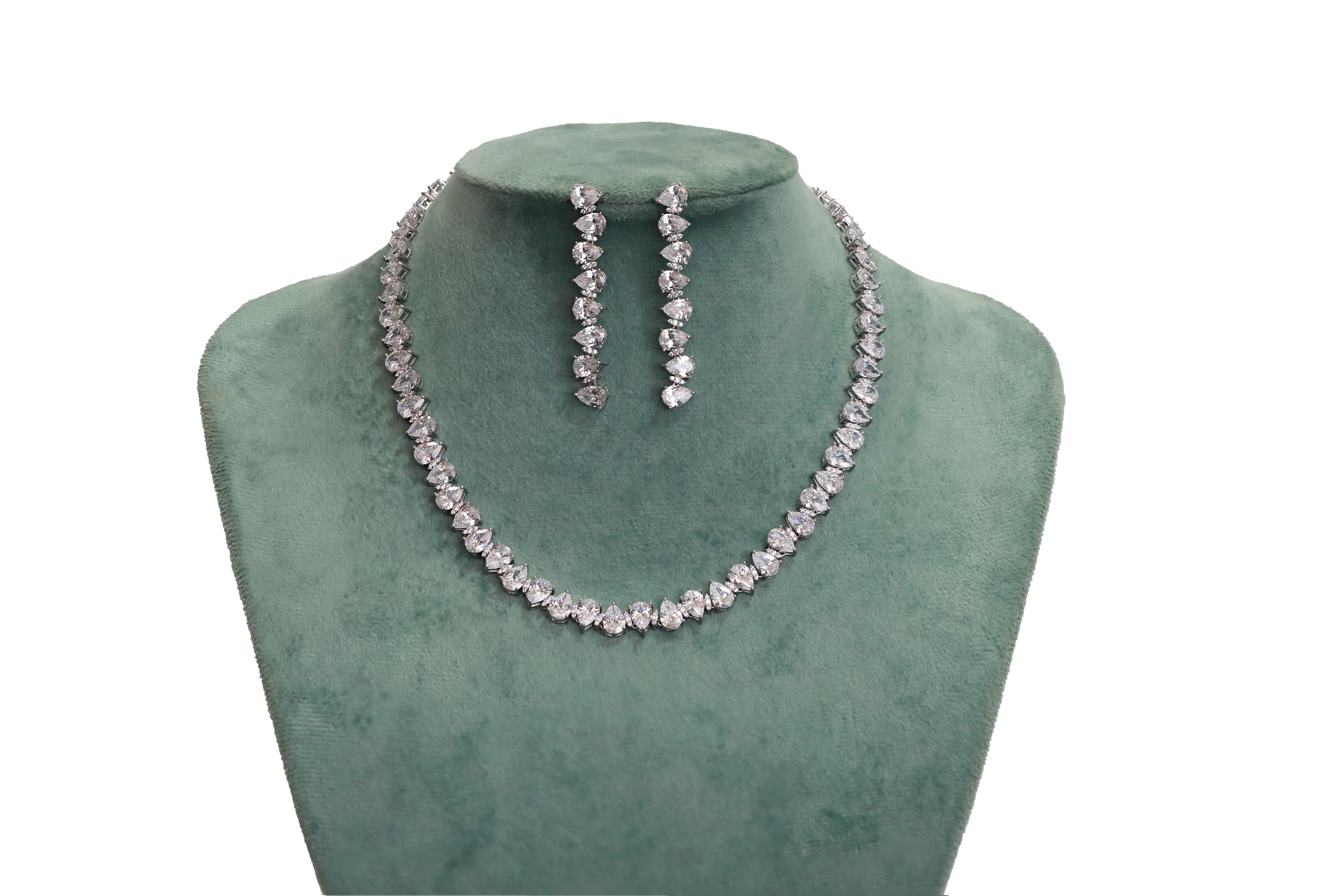 Zircon Pear Cut Line Necklace Set  4726