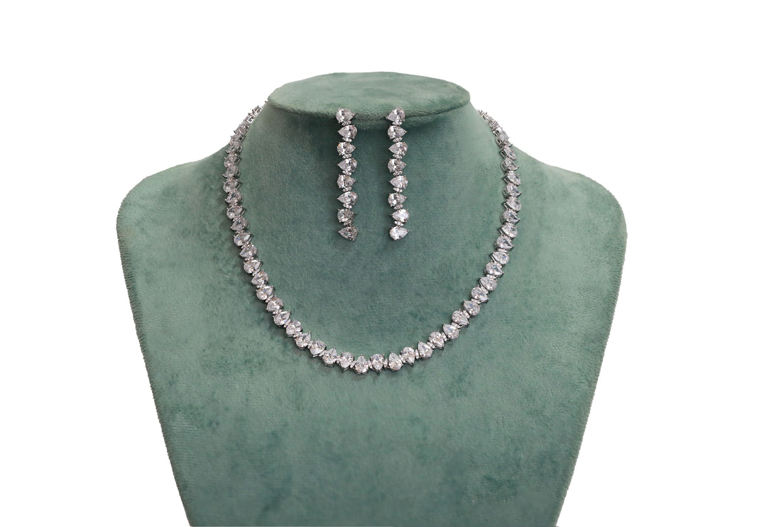 Zircon Pear Cut Line Necklace Set  4726