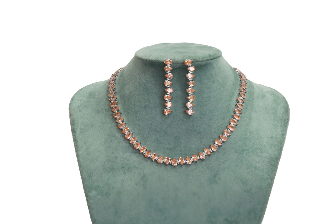 Zircon Pear Cut Line Necklace Set  4726