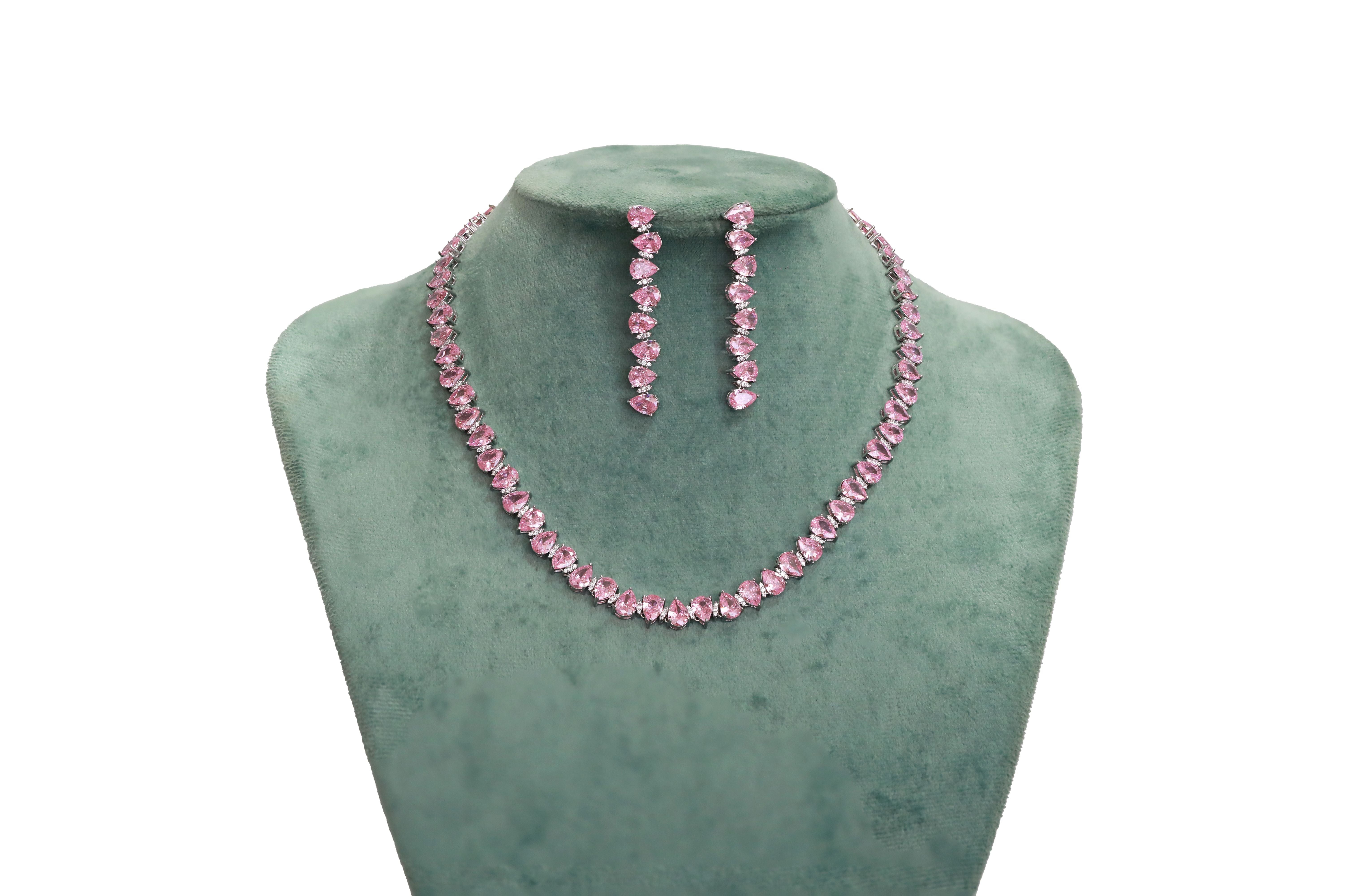 Zircon Pear Cut Line Necklace Set  4726