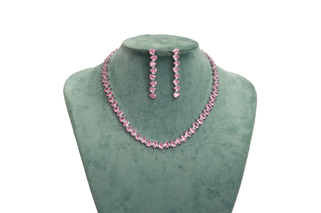 Zircon Pear Cut Line Necklace Set  4726