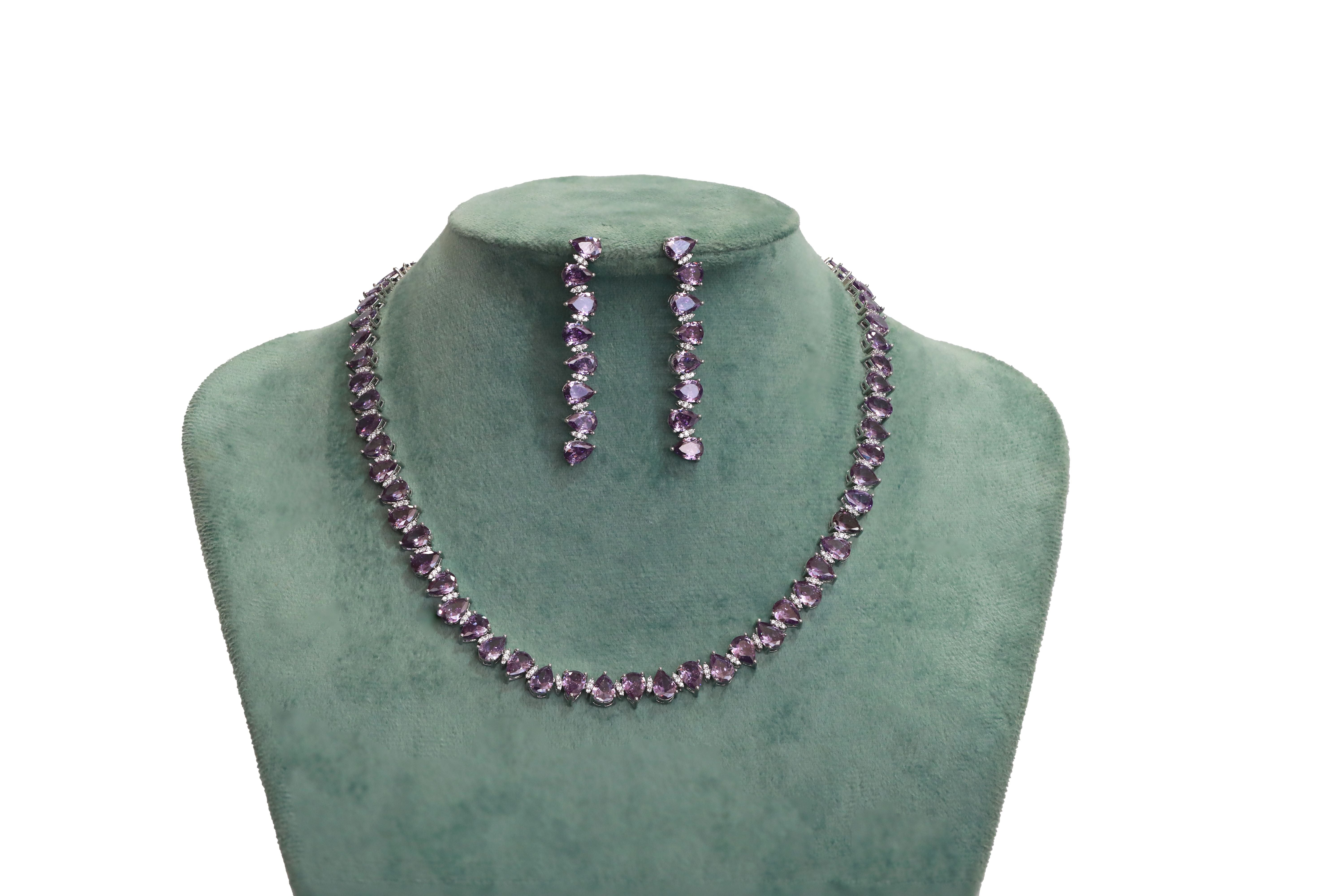 Zircon Pear Cut Line Necklace Set  4726