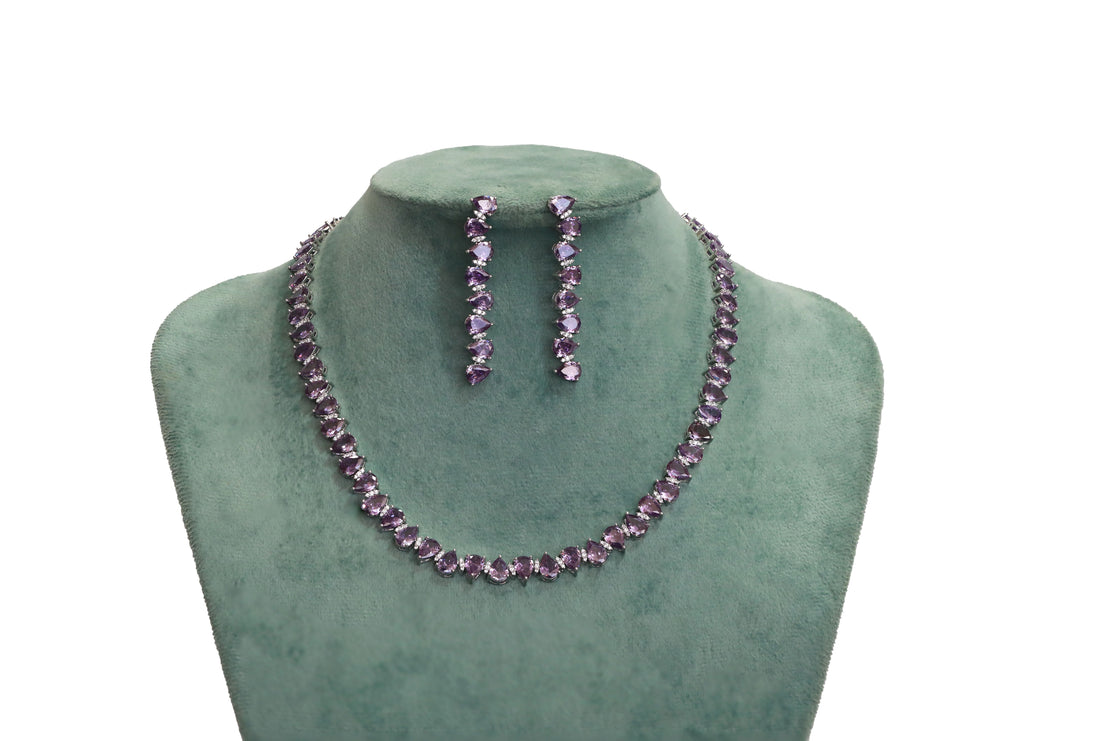 Zircon Pear Cut Line Necklace Set  4726