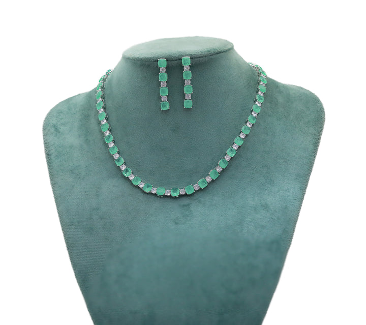 Zircon Mint Green Cushion-Cut Necklace Set 11244