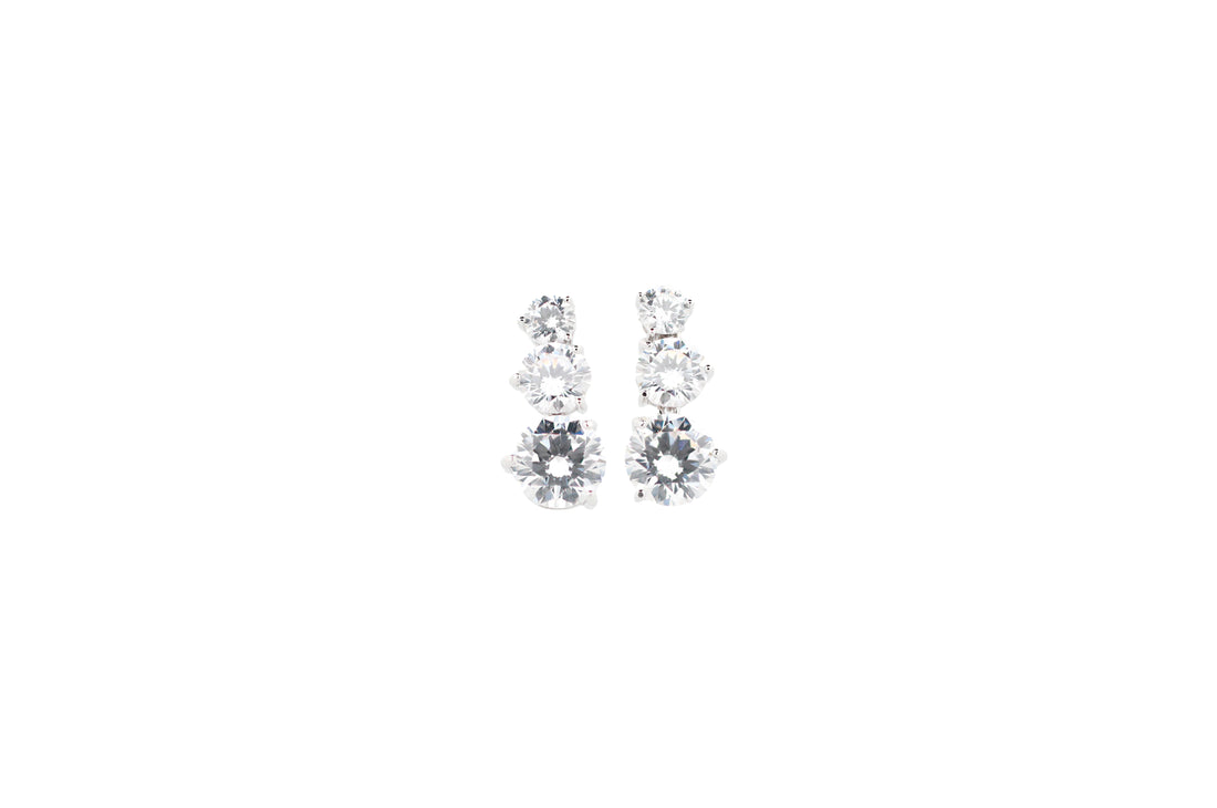 92.5 Sterling Silver Graduated 3-stone Drop Earrings 15739