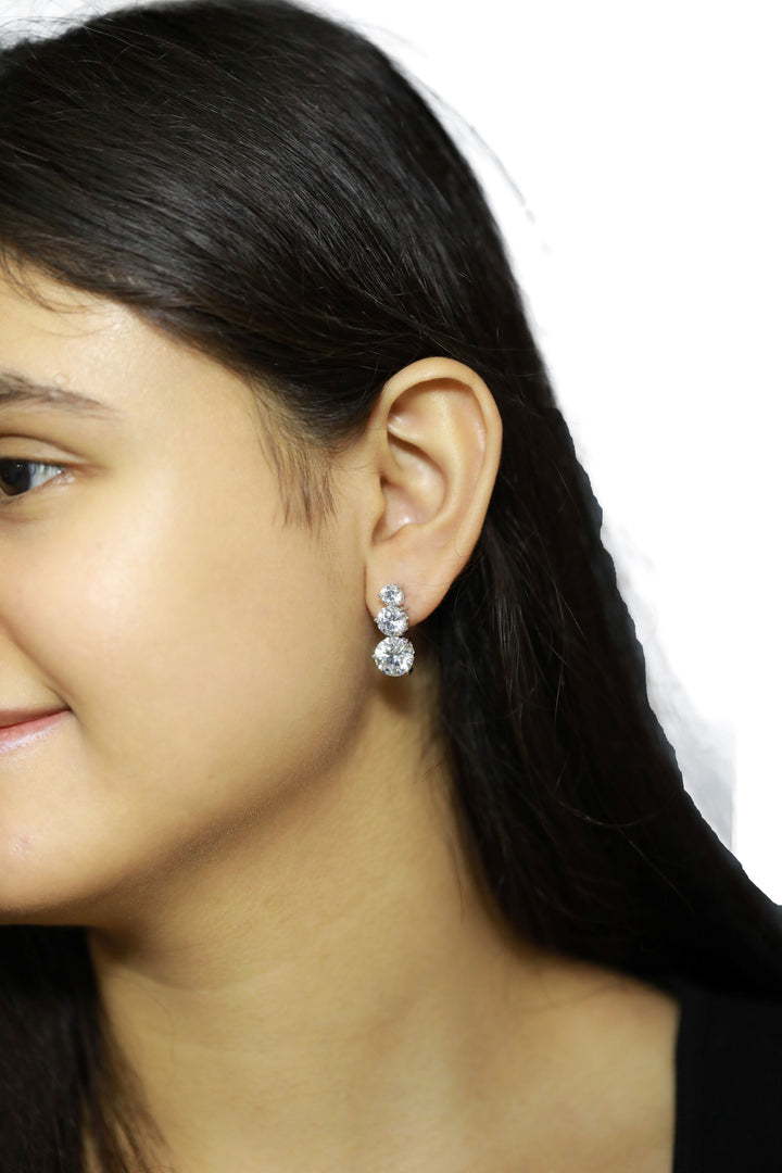 92.5 Sterling Silver Graduated 3-stone Drop Earrings 15739