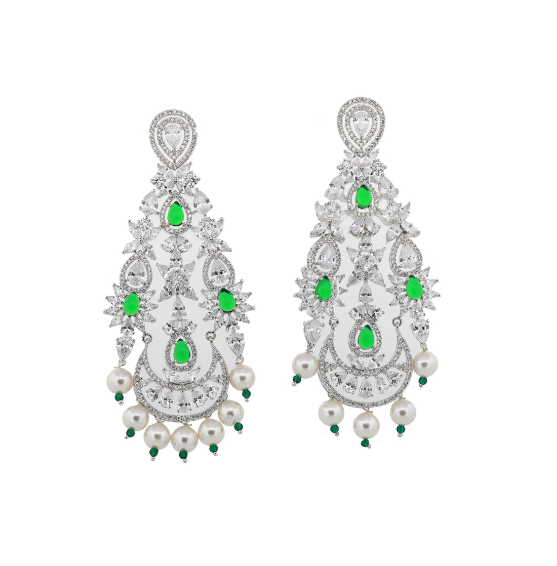 Zircon Chandbali Pearl Drop Earrings 11456