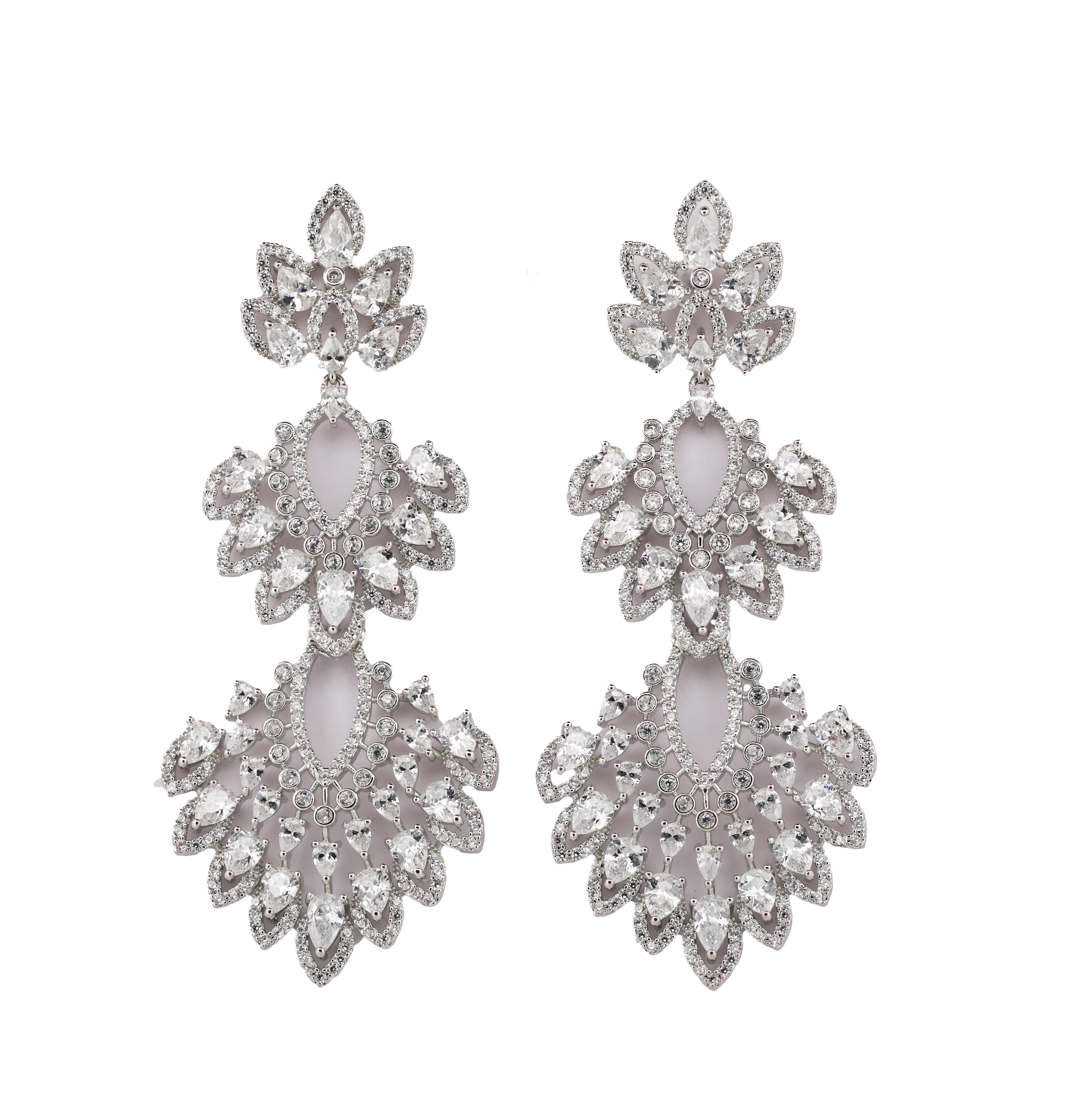Zircon Triple Layered Petal Chandelier Earrings 11480