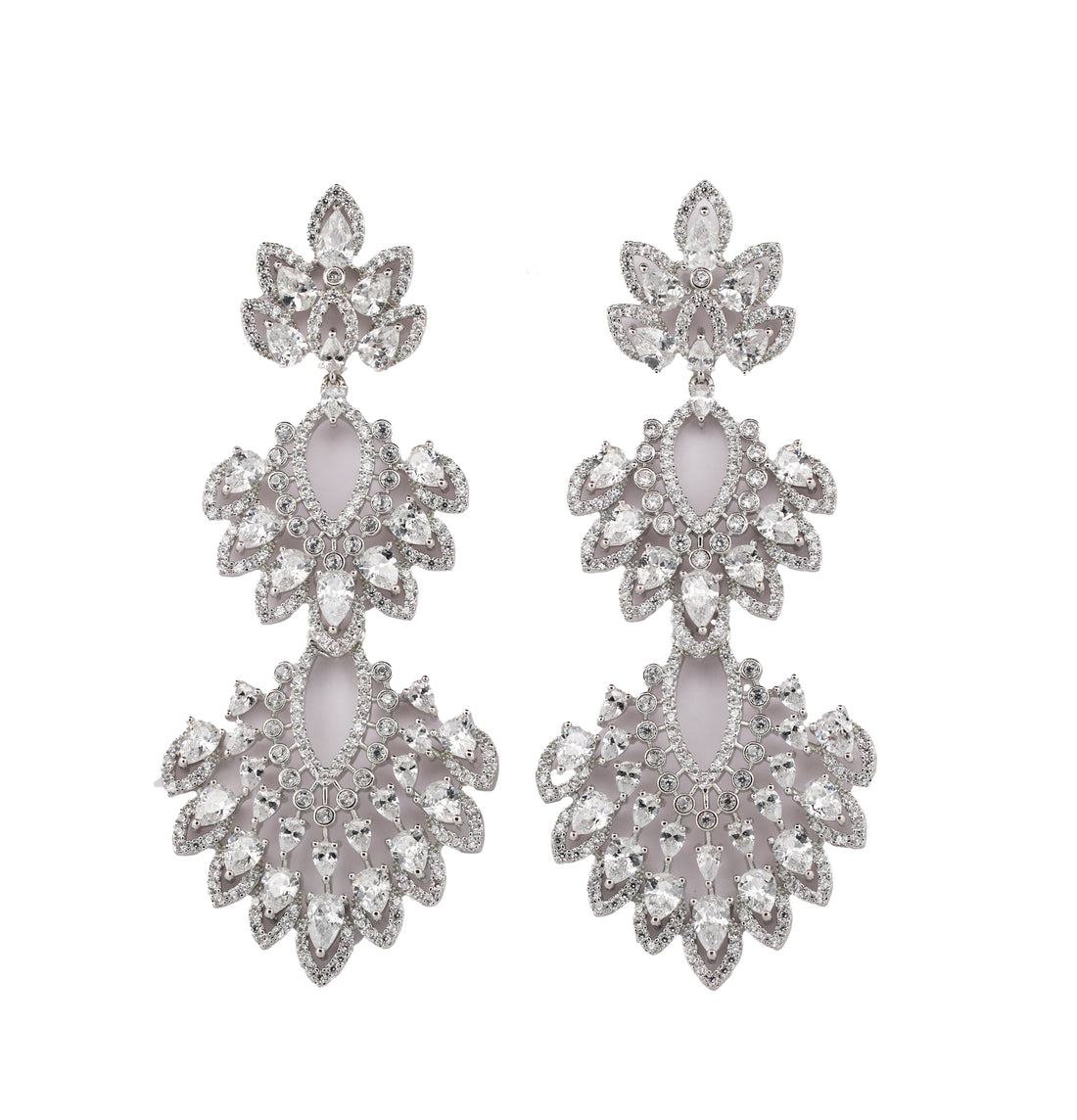 Zircon Triple Layered Petal Chandelier Earrings 11480
