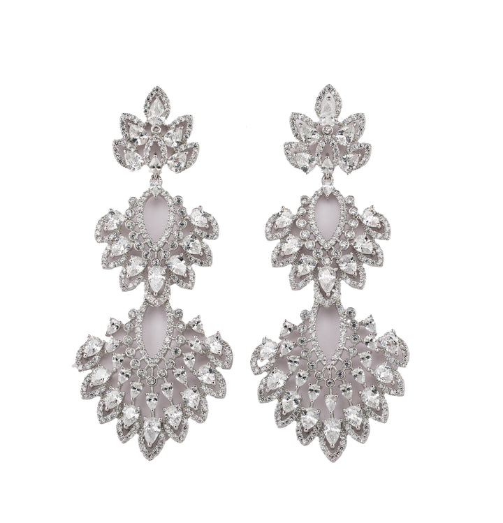 Zircon Triple Layered Petal Chandelier Earrings 11480