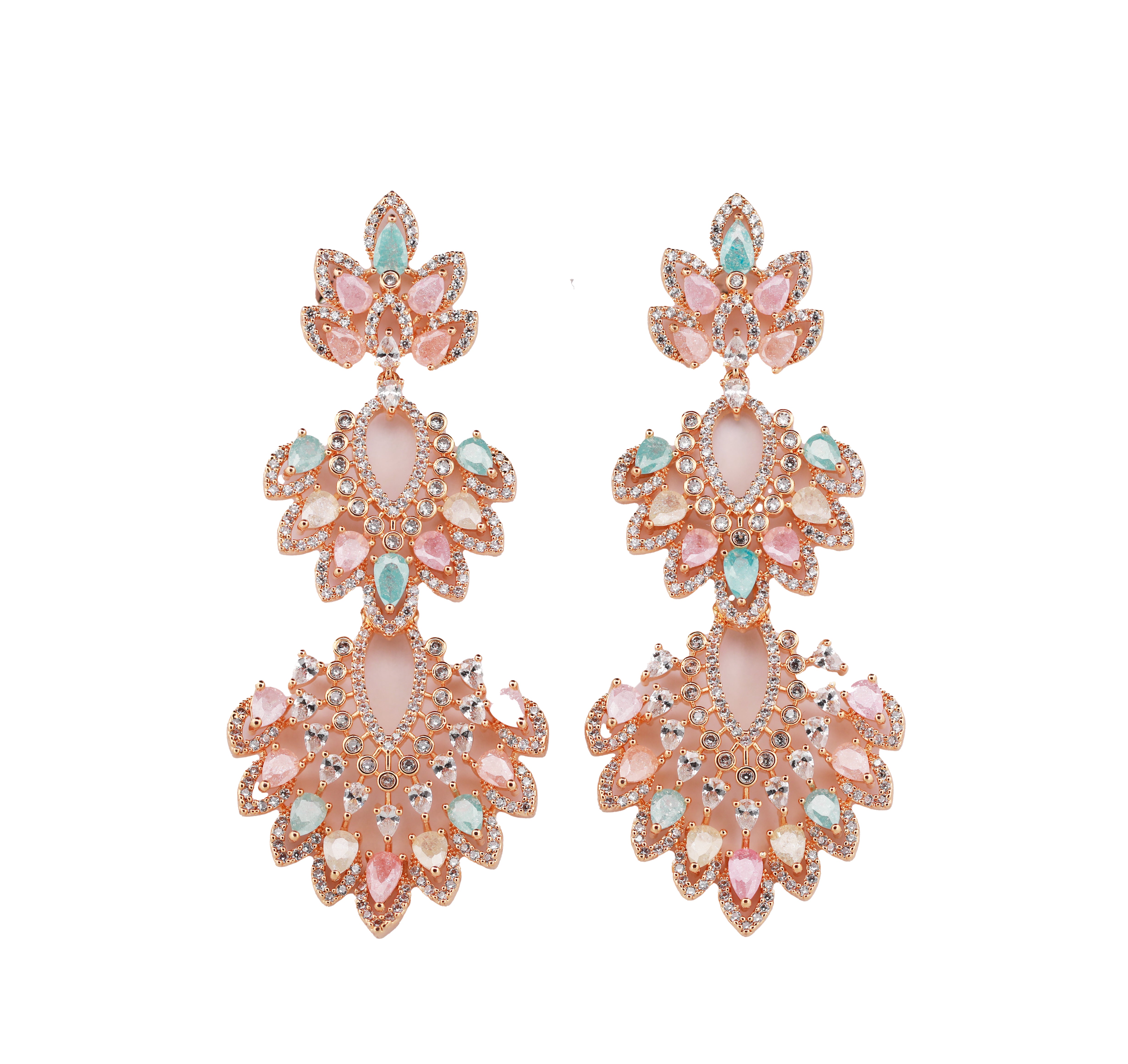 Zircon Triple Layered Petal Chandelier Earrings 11480