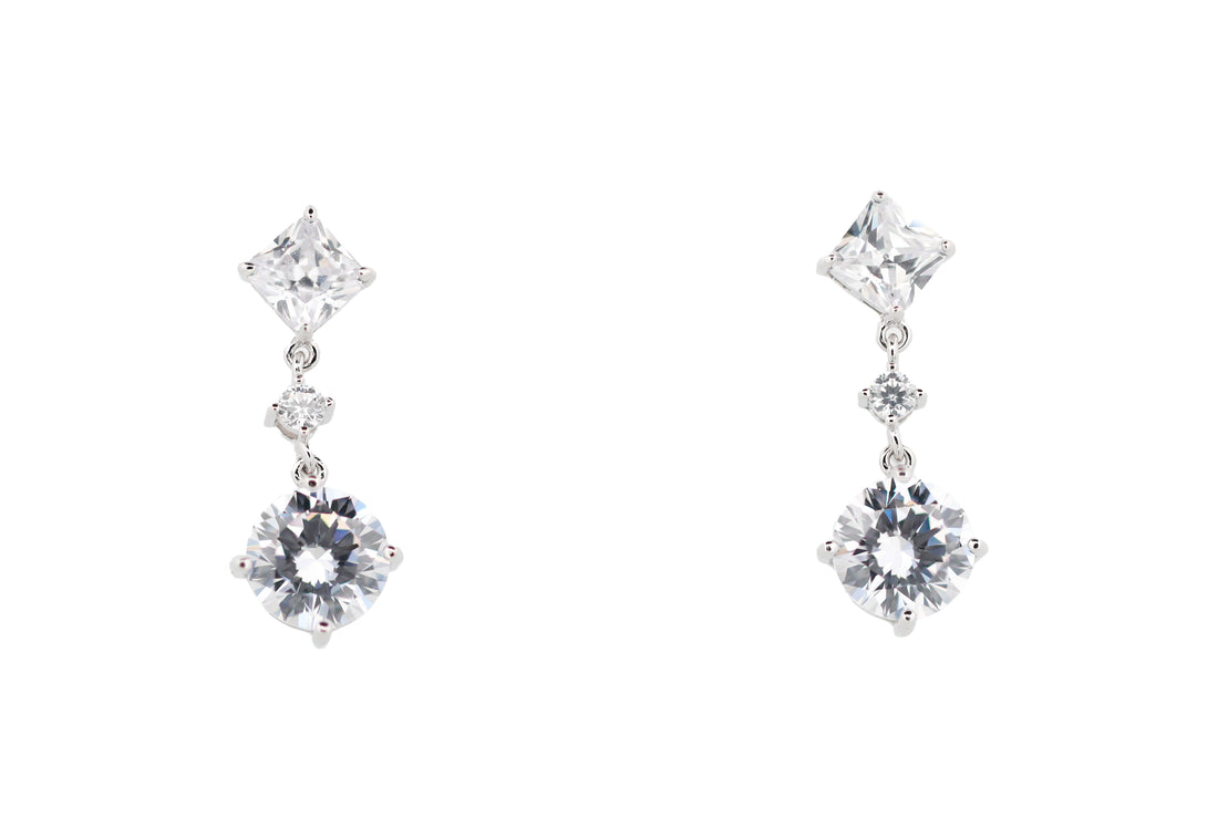 92.5 Sterling Silver Triple Sparkle Drop Earrings 15760