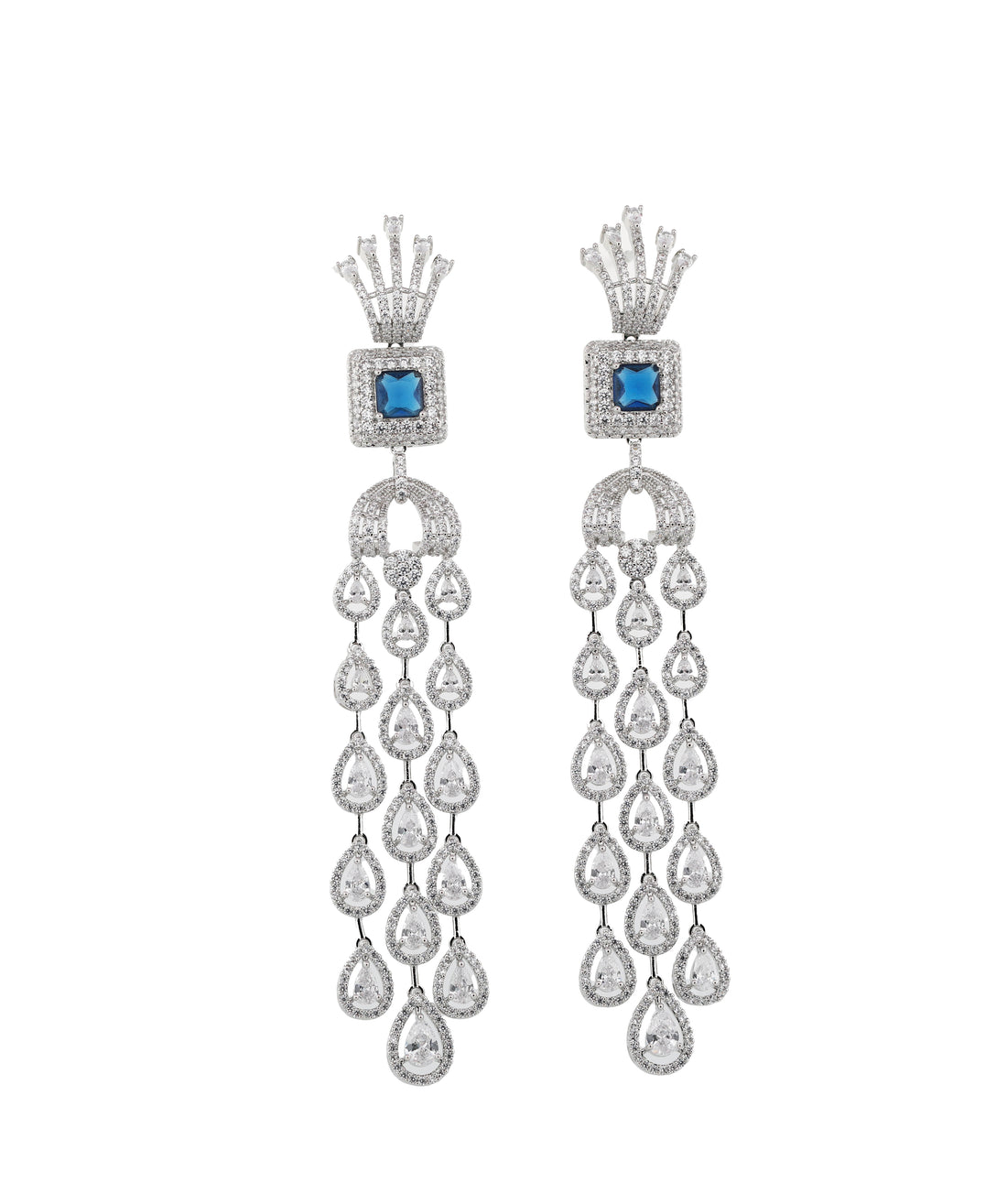 Zircon Crown-Top Multi-Strand Chandelier Earrings 11519