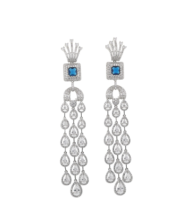 Zircon Crown-Top Multi-Strand Chandelier Earrings 11519