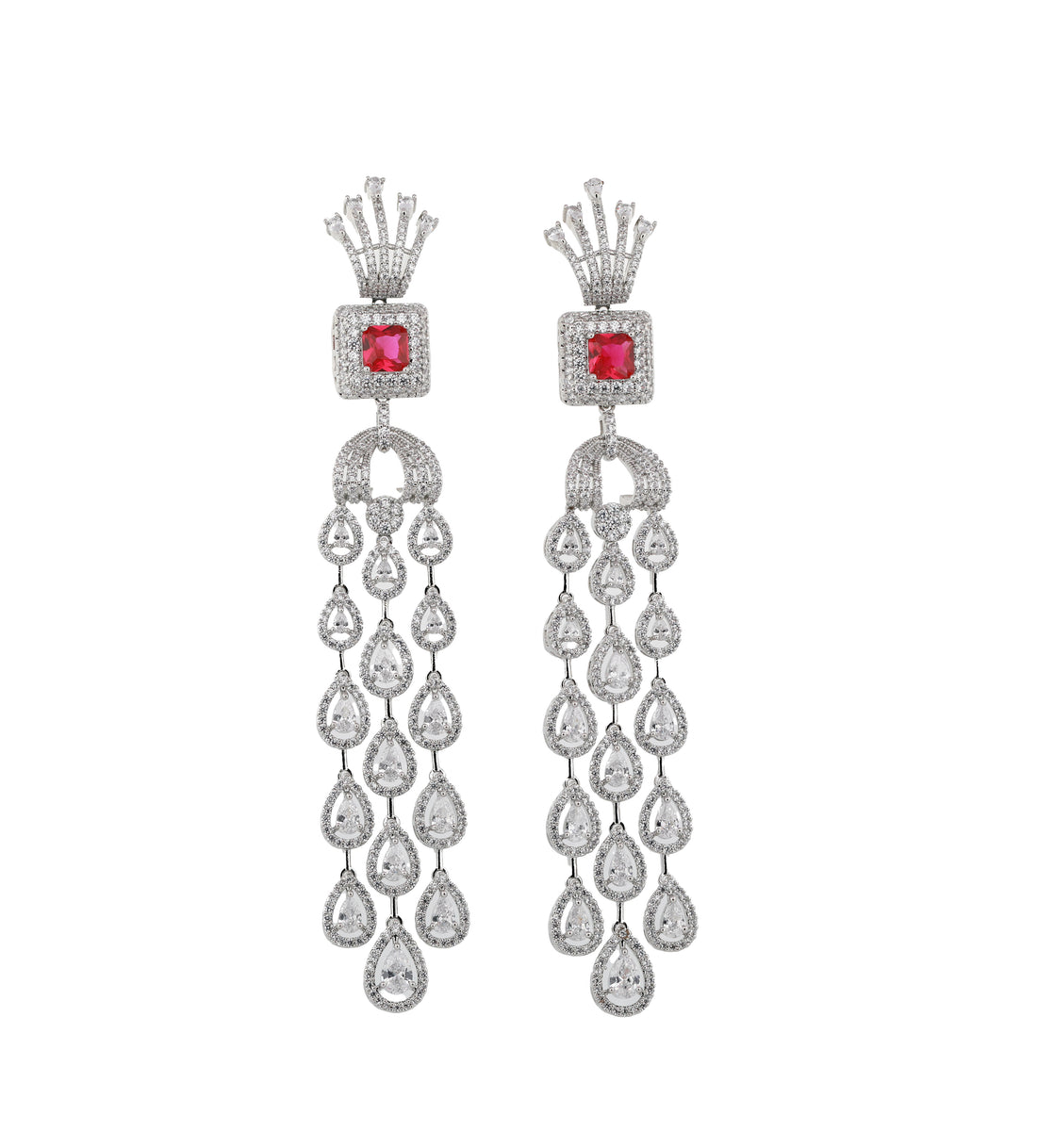 Zircon Crown-Top Multi-Strand Chandelier Earrings 11519