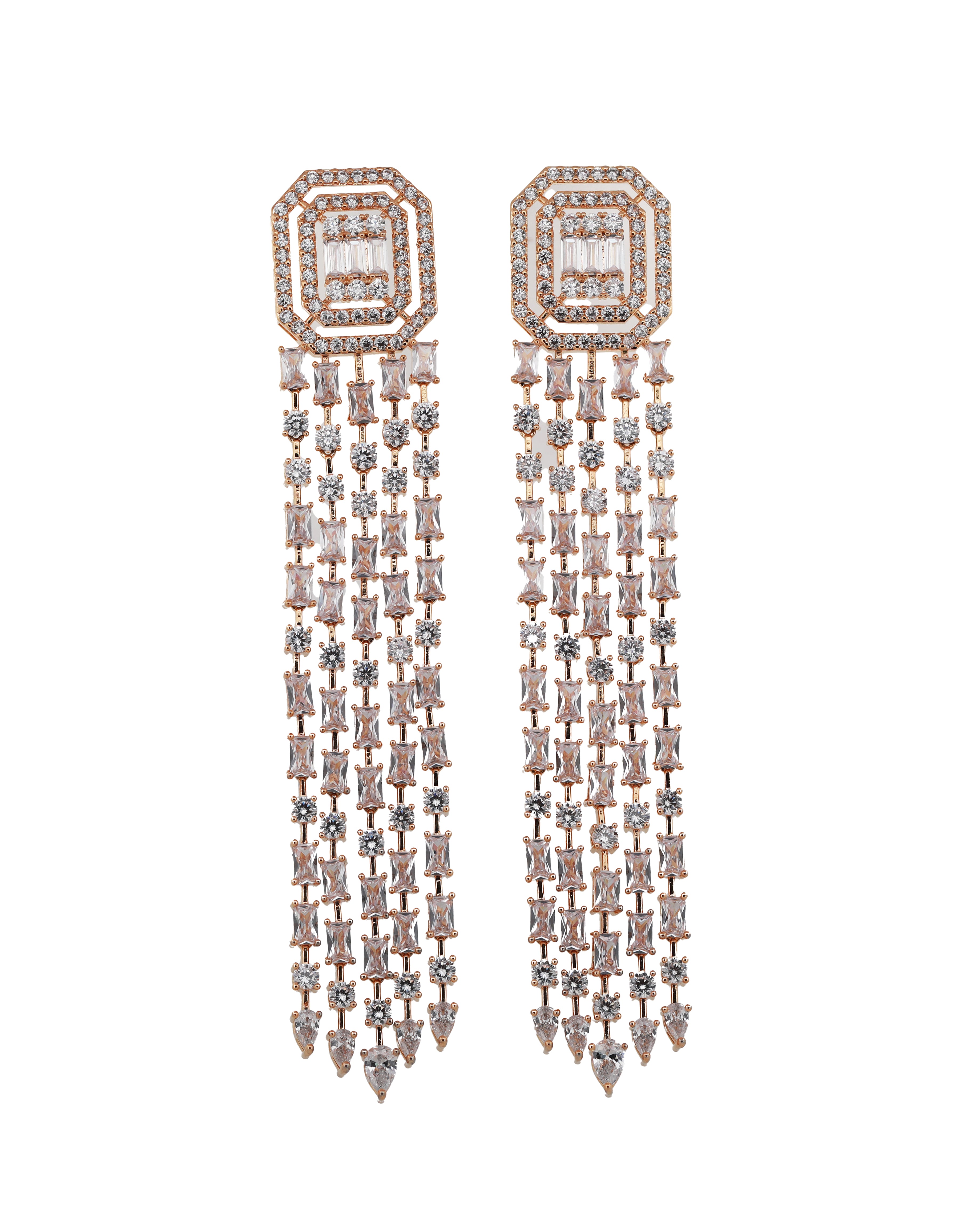 Zircon Octagon Top Waterfall Earrings 11523