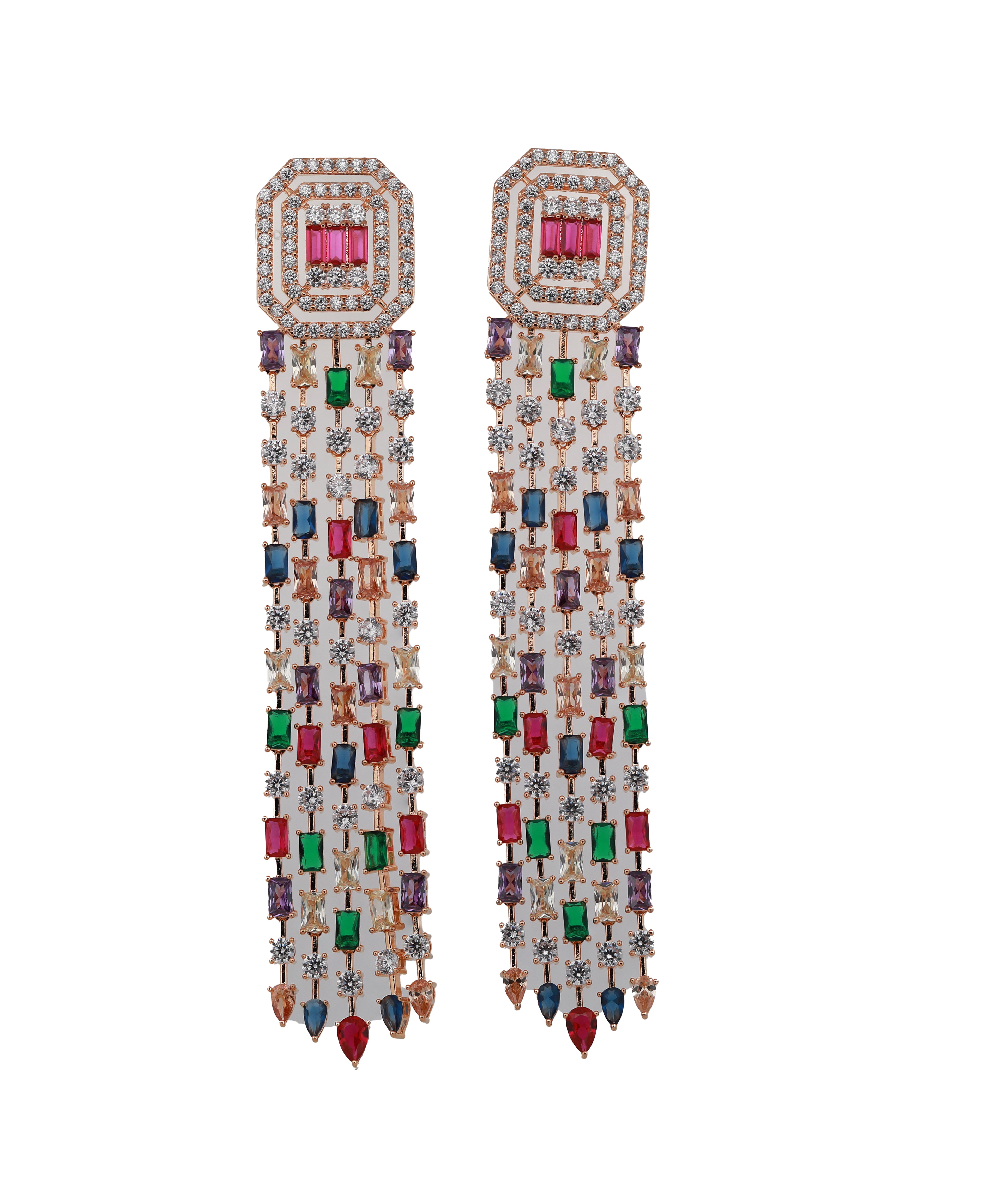 Zircon Octagon Top Waterfall Earrings 11523